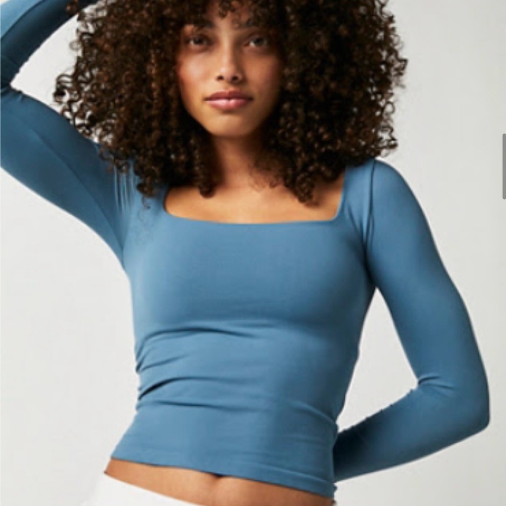 Free people Blue Long Sleeve Square Neck Top